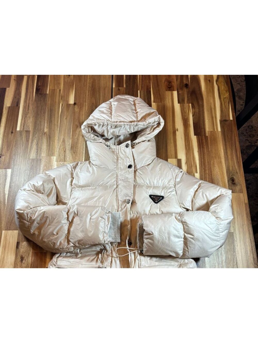 Yuyu Women’s M Pink/Cream Hooded Puffer Jacket Utility Pockets Y2K Winter